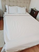 Lenjerie de pat brodata traditional pentru 2 persoane, 4 piese, bumbac ranforce