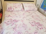 Lenjerie de pat pentru 2 persoane, bumbac ranforce, Alb cu flori - imagine 2