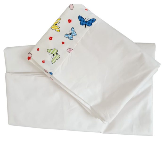 Set de pat Alb cu Fluturi, Cearceaf de pat cu elastic, 60x120cm - imagine 2