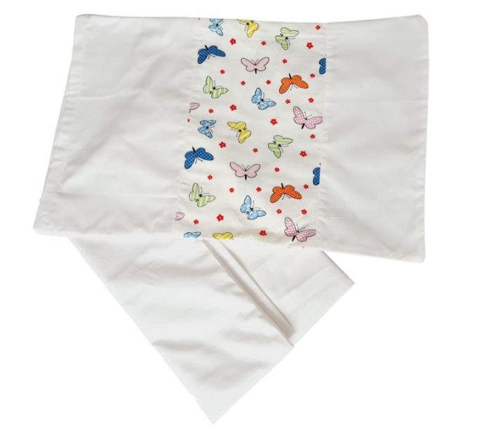 Set de pat Alb cu Fluturi, Cearceaf de pat cu elastic, 60x120cm - imagine 3