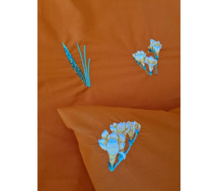 Lenjerie Brodata pentru 2 persoane, 4 piese, bumbac ranforce, Flori - imagine 6