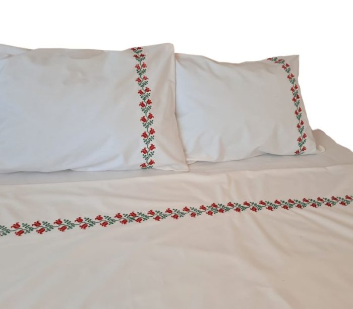 Lenjerie de pat brodata traditional pentru 2 persoane, 4 piese, bumbac ranforce - imagine 8