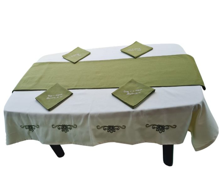 Set fata de masa brodata, 4 servetele brodate si traversa, bumbac, 110 X 150 cm - imagine 4