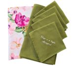 Set fata de masa cu flori, 4 servetele brodate si traversa, bumbac, 110x150 cm