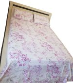 Lenjerie de pat pentru 2 persoane, bumbac ranforce, Alb cu flori
