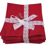 Set 6 servetele brodate Passion 35*35cm, bumbac, rosu