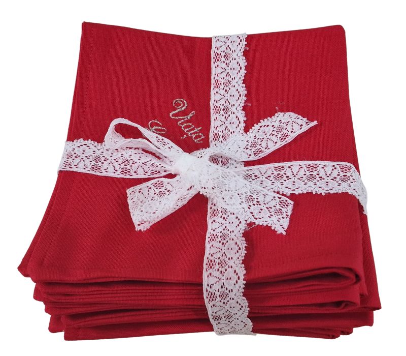 10 Set 6 servetele brodate Passion 35*35cm, bumbac, rosu - imagine 1