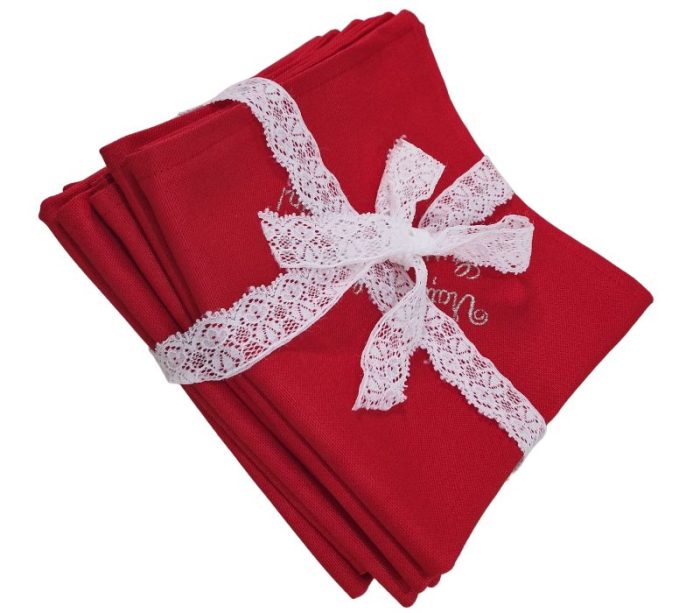 Set 6 servetele brodate Passion 35*35cm, bumbac, rosu - imagine 3