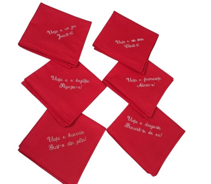 Set 6 servetele brodate Passion 35*35cm, bumbac, rosu - imagine 5