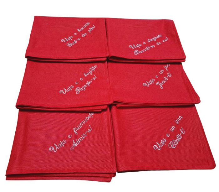 Set Passion, fata de masa cu flori, 6 servetele brodate, bumbac, 160x180 cm - imagine 2