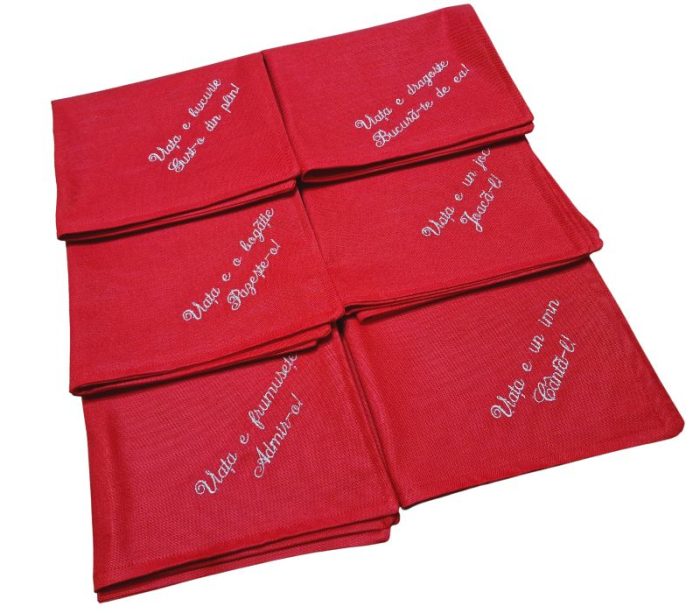 Set Passion, fata de masa cu flori, 6 servetele brodate, bumbac, 160x180 cm - imagine 7