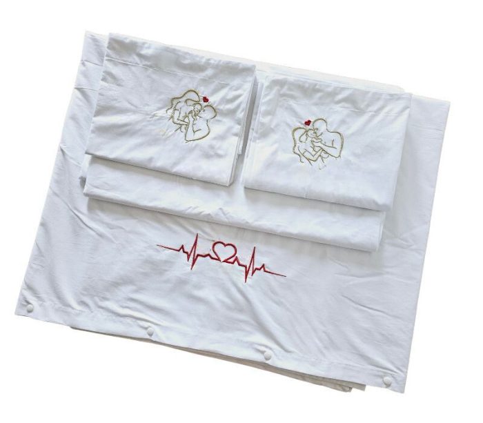 Lenjerie de pat brodata Family by Ariale, pentru 2 persoane, bumbac ranforce, 200 x220 cm, Alb - imagine 6