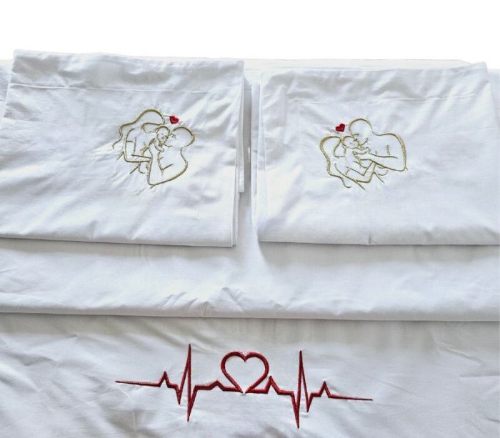Lenjerie de pat brodata Family by Ariale, pentru 2 persoane, bumbac ranforce, 200 x220 cm, Alb - imagine 8