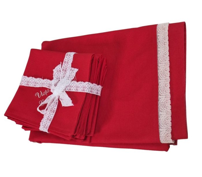 Set Passion, fata de masa cu flori, 6 servetele brodate, bumbac, 160x180 cm - imagine 4