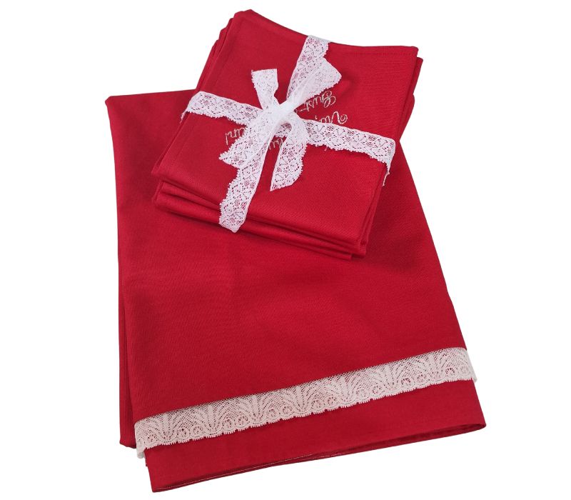 9 Set Passion, fata de masa cu flori, 6 servetele brodate, bumbac, 160x180 cm - imagine 1