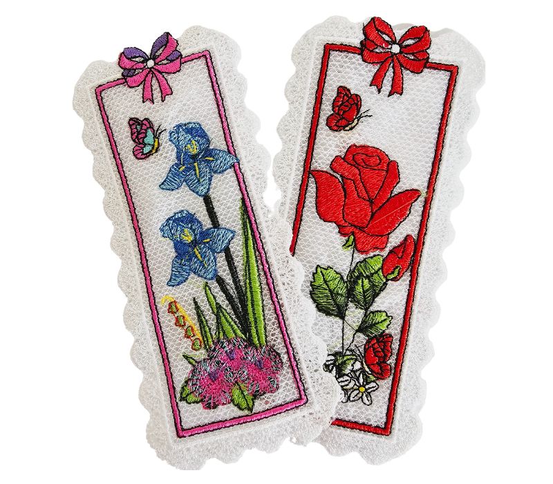 21 Set 2 semne de carte brodate Trandafiri si Iris By ARIALE - imagine 1