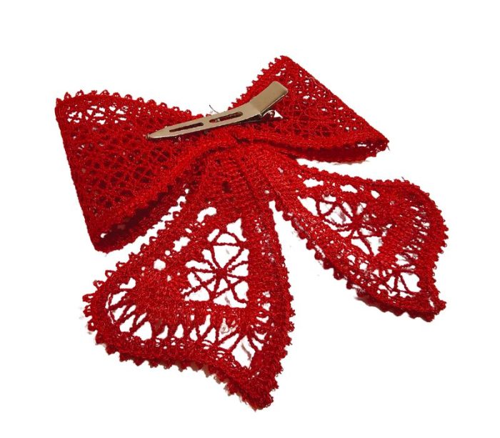 Clama de par, accesorizata cu funda din broderie Ariale, rosu - imagine 5