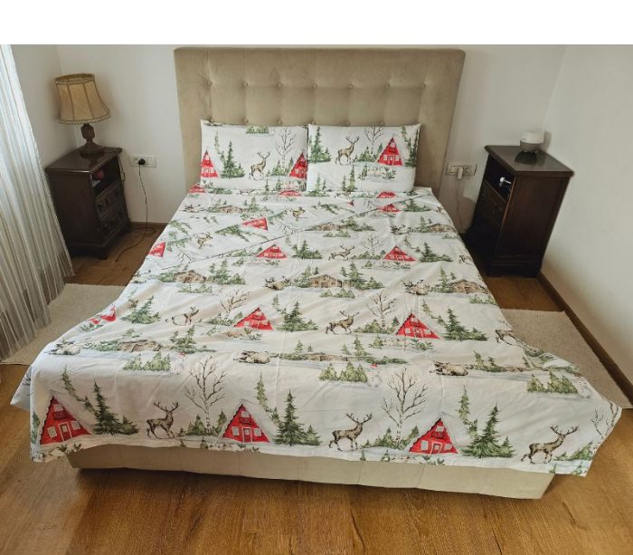 Lenjerie de pat Craciun Winter Dreams Ariale, pentru 2 persoane, 4 piese, bumbac ranforce, 200 x220 cm - imagine 3