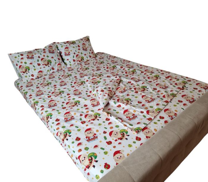 Lenjerie de pat pentru 2 persoane, 4 piese, Mos Craciun Design by ARIALE, bumbac ranforce, Multicolor - imagine 5
