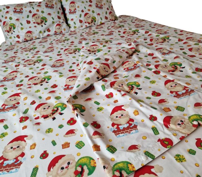 Lenjerie de pat pentru 2 persoane, 4 piese, Mos Craciun Design by ARIALE, bumbac ranforce, Multicolor - imagine 2