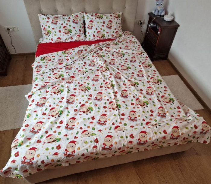 Lenjerie de pat pentru 2 persoane, 4 piese, Mos Craciun Design cu Rosu by ARIALE, bumbac ranforce, Multicolor - imagine 3