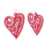 ARIALE - Cercei Brodati Heart,  inima, rosu