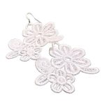 ARIALE- Cercei Brodati Eleganta Florara, Flori, Alb - imagine 3