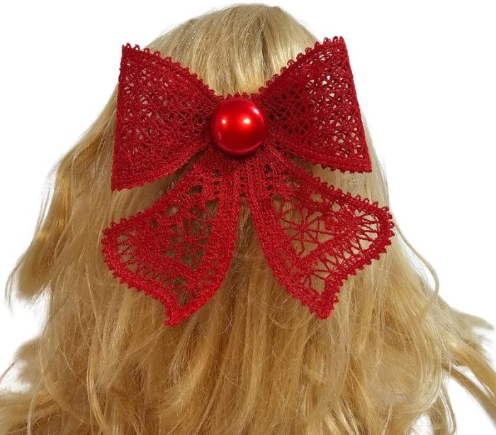 Clama de par, accesorizata cu funda din broderie Ariale, rosu - imagine 6