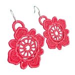 ARIALE - Cercei Brodați Eleganță Înfloritoare, Model Flower, Culoare Roșie