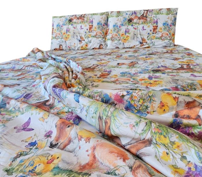 Lenjerie de pat Arome de Poveste Ariale, pentru 1 persoana, 3 piese, bumbac ranforce, Multicolor - imagine 4