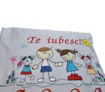 Fata de perna brodata "TE IUBESC" ARIALE, 40x40cm, bumbac ranforce, Multicolor - imagine 2
