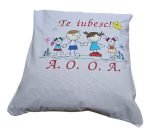 Fata de perna brodata "TE IUBESC" ARIALE, 40x40cm, bumbac ranforce, Multicolor - imagine 3