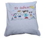 Fata de perna brodata "TE IUBESC" ARIALE, 40x40cm, bumbac ranforce, Multicolor