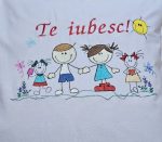 Fata de perna brodata "TE IUBESC" ARIALE, 40x40cm, bumbac ranforce, Multicolor - imagine 6