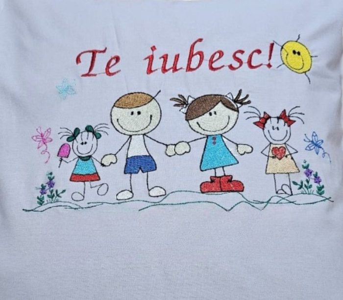 Fata de perna brodata "TE IUBESC" ARIALE, 40x40cm, bumbac ranforce, Multicolor - imagine 6