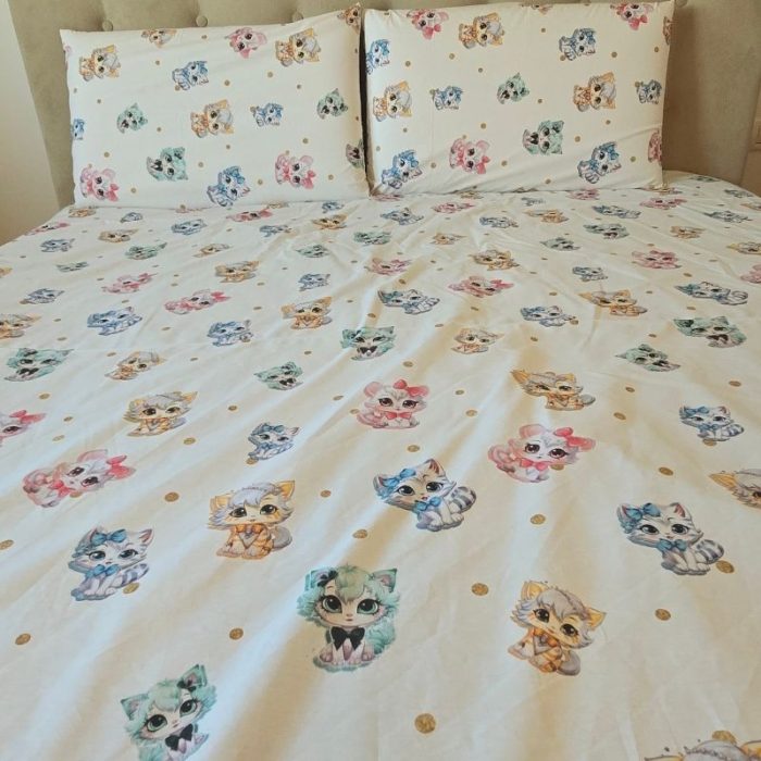 Lenjerie de pat Pisici Colorate Ariale, pentru 2 persoane, 4 piese, bumbac ranforce, Multicolor - imagine 21