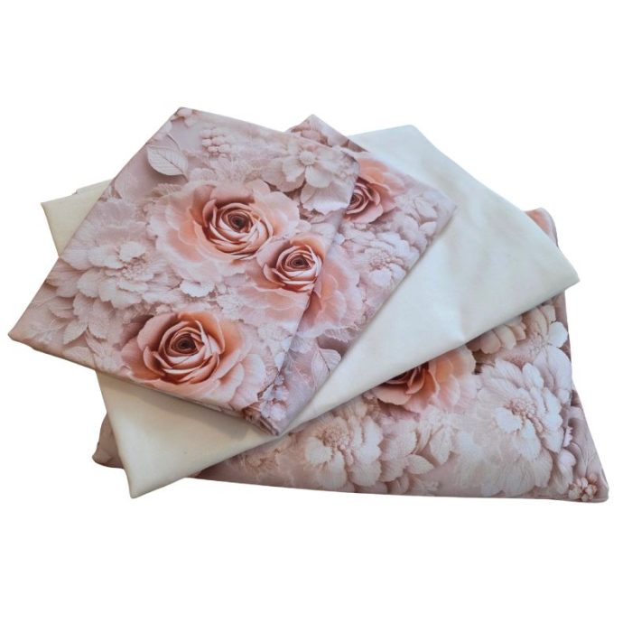 Lenjerie de Pat Grădina Trandafirilor de Iarnă 5D Ariale– Bumbac 100%, Imprimare Digitală, 4 Piese, cearceaf de pat bej 220x240cm - imagine 7