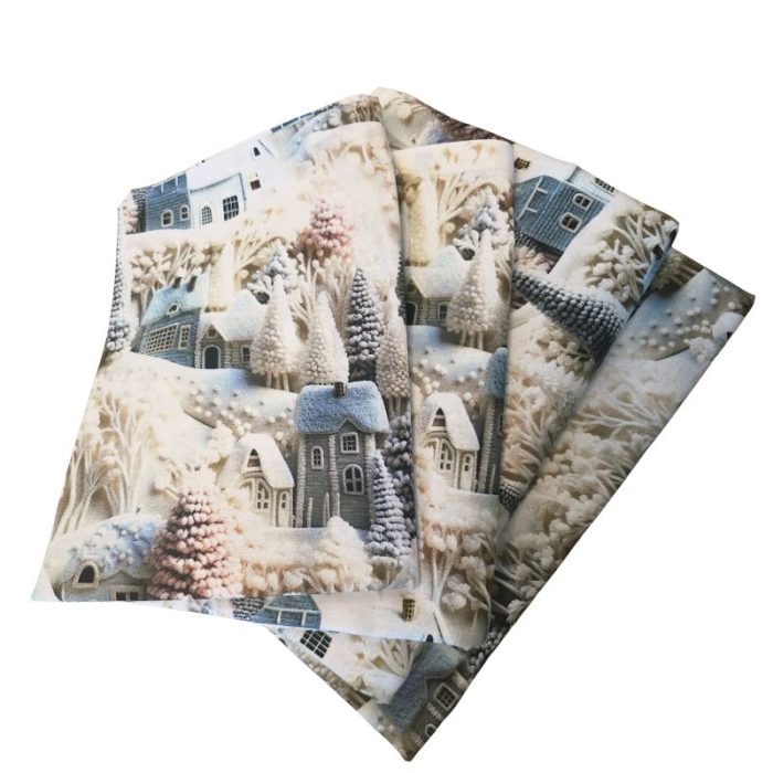 Lenjerie de Pat „Satul de iarnă fermecat 5D” – Bumbac 100%, Imprimare Digitală, 4 Piese - imagine 3