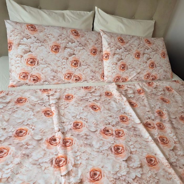 Lenjerie de Pat Grădina Trandafirilor de Iarnă 5D Ariale– Bumbac 100%, Imprimare Digitală, cearceaf elastic/normal - imagine 11