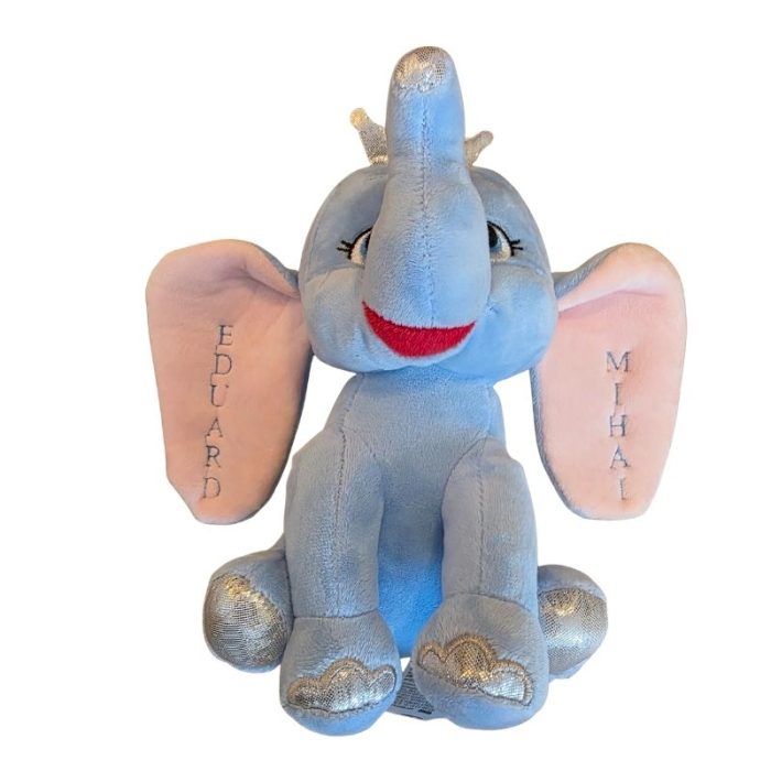 Trusou pentru botez baietel cu Elefant personalizat prin broderie, 13 piese - imagine 5