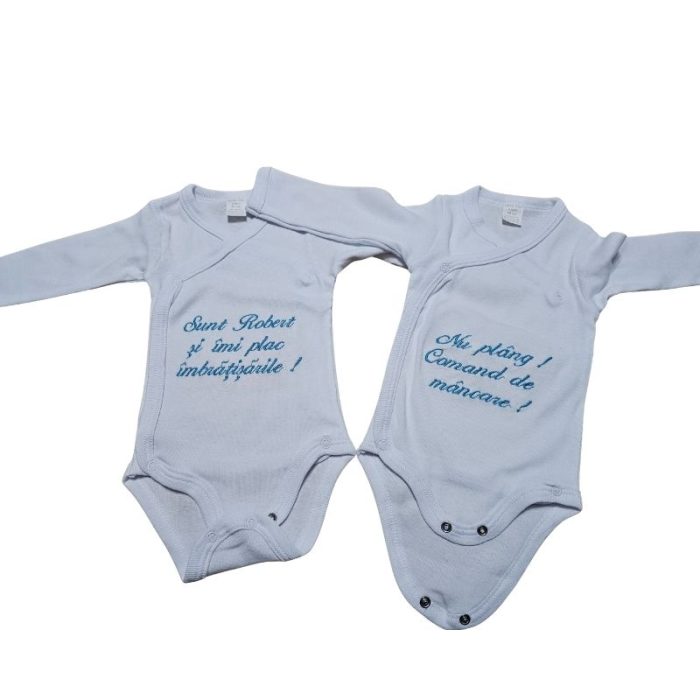 Body personalizat cu mesaj brodat "Imi plac imbratisarile!" 100% bumbac - imagine 2