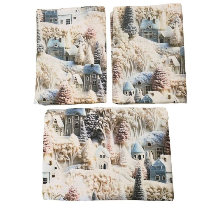 Lenjerie de Pat „Satul de iarnă fermecat 5D” – Bumbac 100%, Imprimare Digitală, 3 Piese - imagine 13