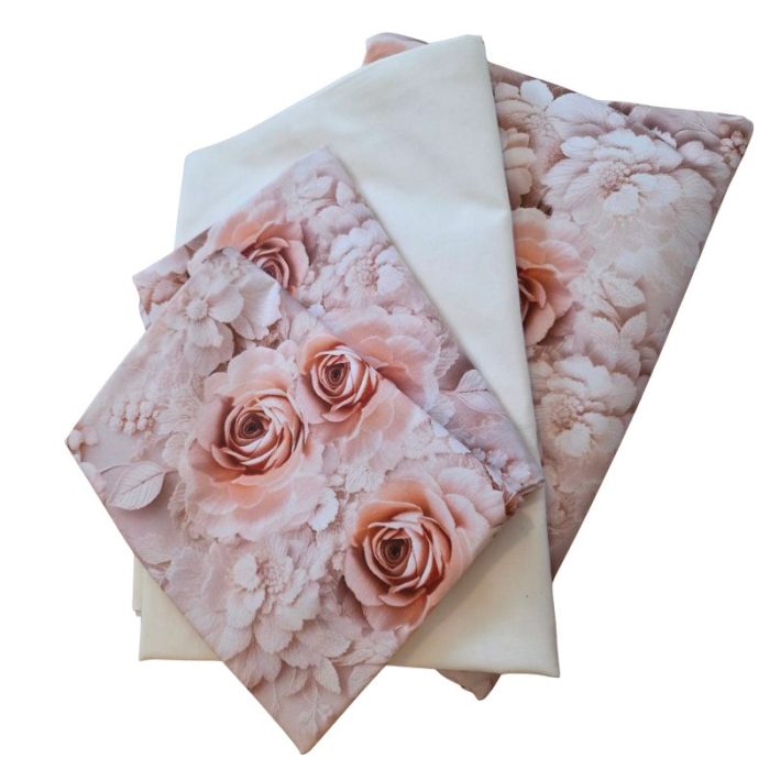 Lenjerie de Pat Grădina Trandafirilor de Iarnă 5D Ariale– Bumbac 100%, Imprimare Digitală, 4 Piese, cearceaf de pat bej 220x240cm - imagine 11