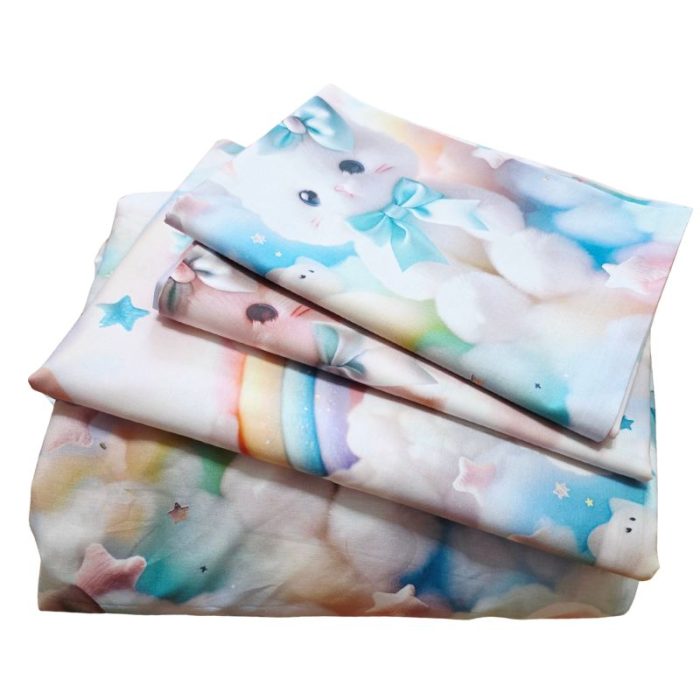 Lenjerie completă Ariale „Pisicuțe” – bumbac ranforce imprimat digital 5D, 4 piese, pat dublu - imagine 5