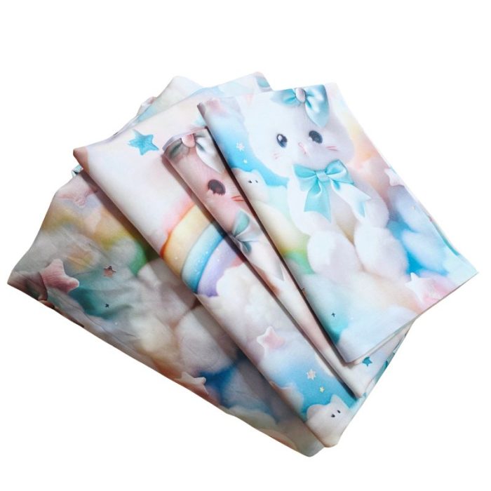 Lenjerie completă Ariale „Pisicuțe” – bumbac ranforce imprimat digital 5D, 4 piese, pat dublu - imagine 6