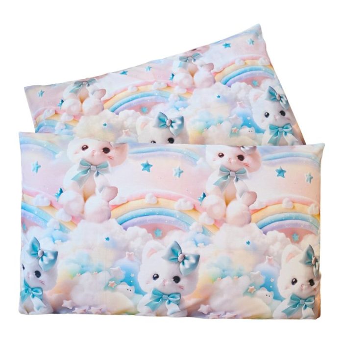 Lenjerie completă Ariale „Pisicuțe” – bumbac ranforce imprimat digital 5D, 4 piese, pat dublu - imagine 10