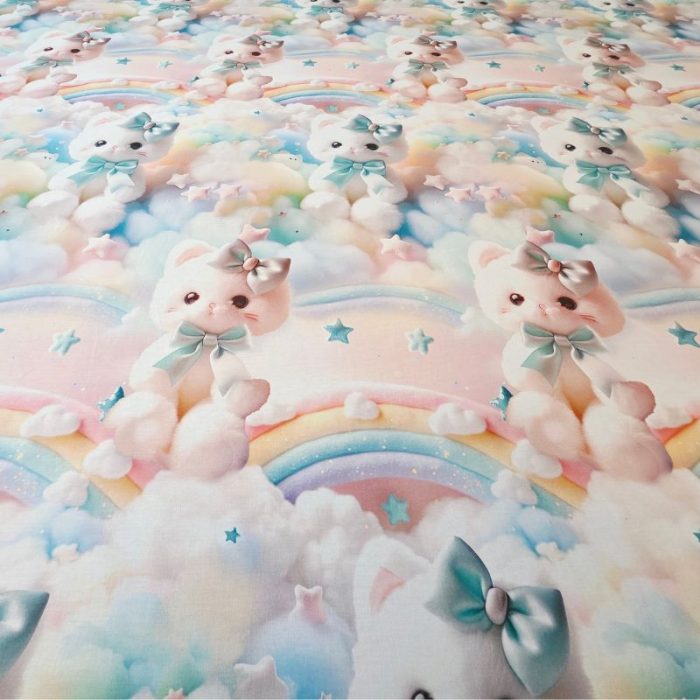 Lenjerie completă Ariale „Pisicuțe” – bumbac ranforce imprimat digital 5D, 4 piese, pat dublu - imagine 11