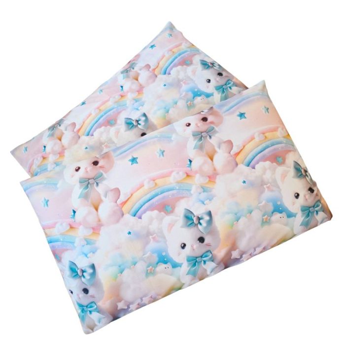 Lenjerie completă Ariale „Pisicuțe” – bumbac ranforce imprimat digital 5D, 4 piese, pat dublu - imagine 12