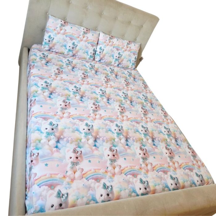 Lenjerie completă Ariale „Pisicuțe” – bumbac ranforce imprimat digital 5D, 4 piese, pat dublu - imagine 14