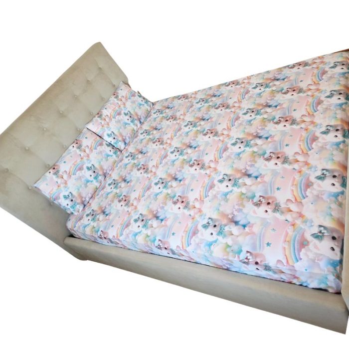 Lenjerie completă Ariale „Pisicuțe” – bumbac ranforce imprimat digital 5D, 4 piese, pat dublu - imagine 15